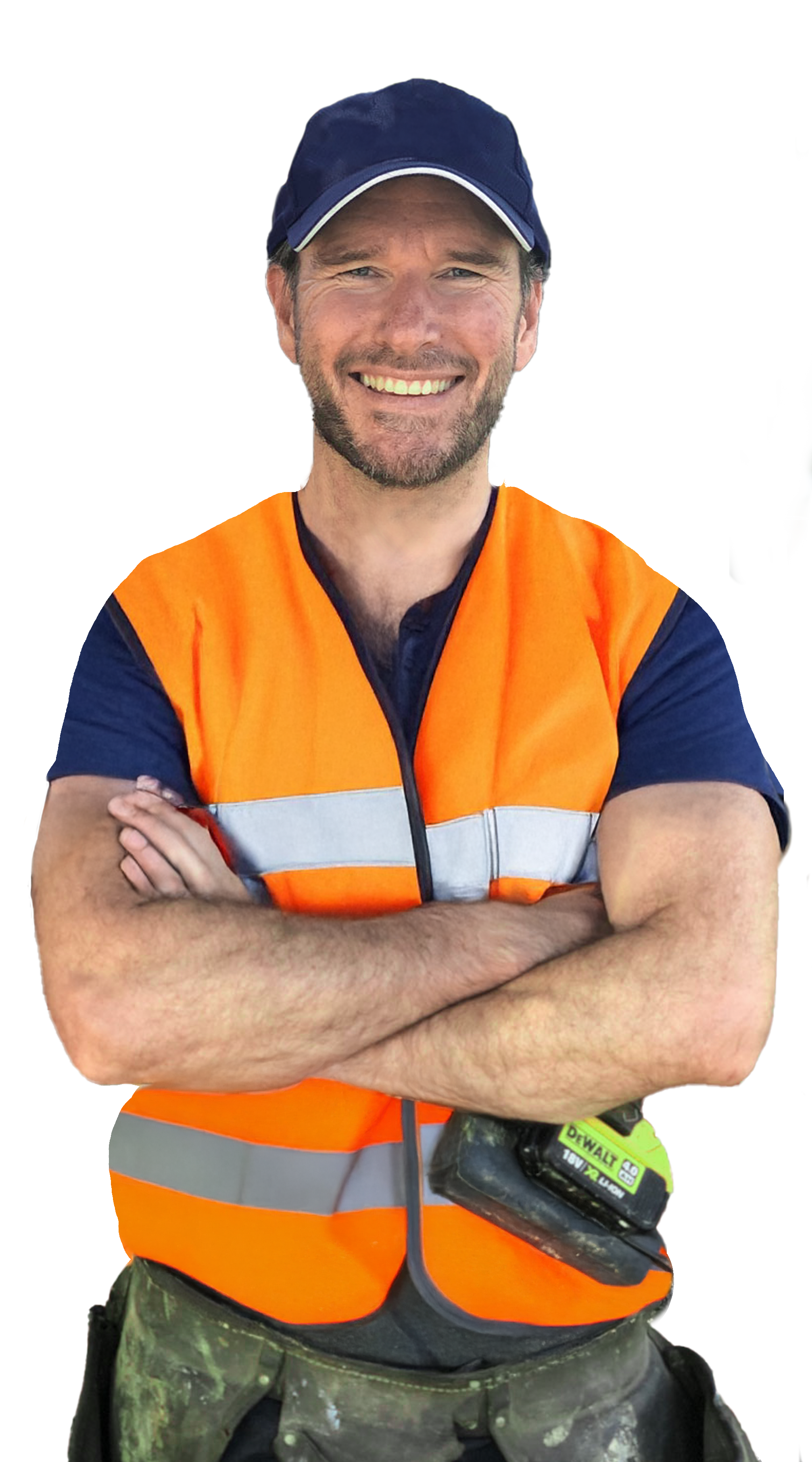 Handyman Melbourne business owner wearing an orange safety vest and smiling.